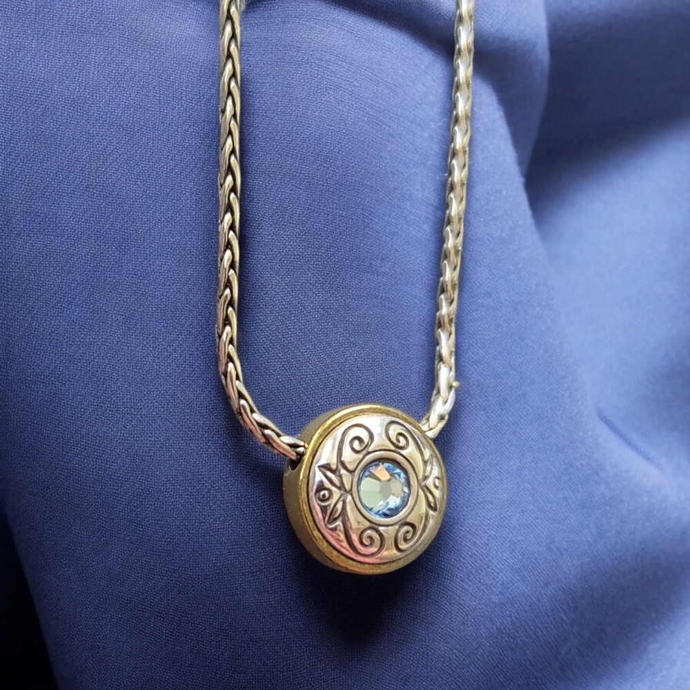 BRIGHTON Collectable Blue Crystal Decorative Bezel Slide Necklace 17"-18.75" L - Picture 8 of 13